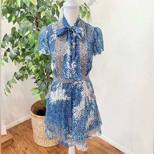 Diane Von Furstenberg Abstract Blue and White Top